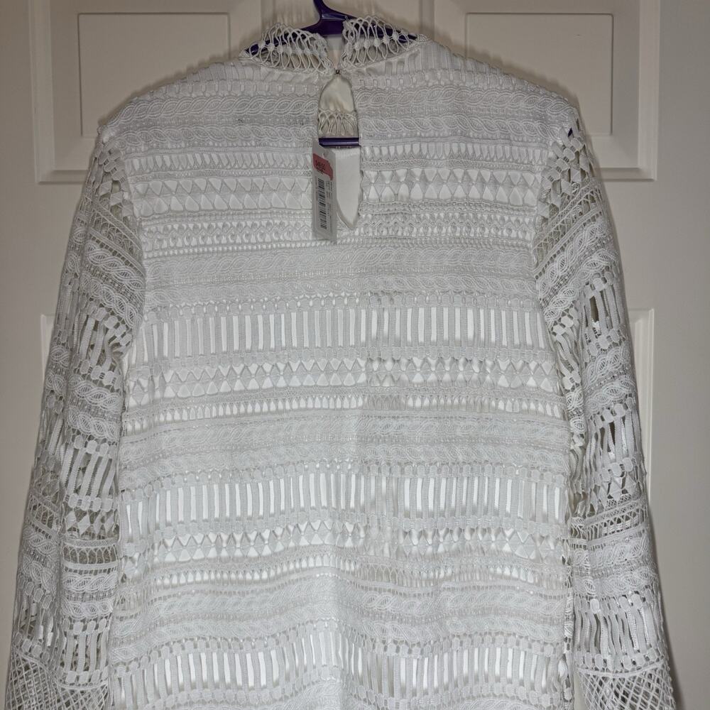 New Sugar Lips Womens Dress White Geometric Crocheted 3/4 Sleeve Boho Small - Picture 7 of 10